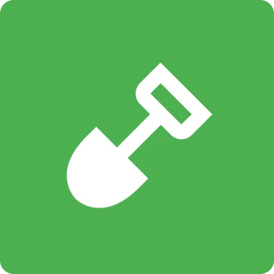 icon 04 White shovel icon on green background.